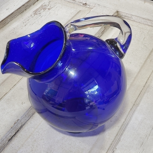 Vintage Cambridge Glass USA Cobalt Blue Handblown Large Ball Jug pitcher - Picture 1 of 14
